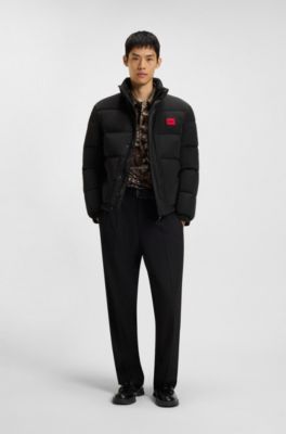 Water-repellent padded jacket with logo patch, Black