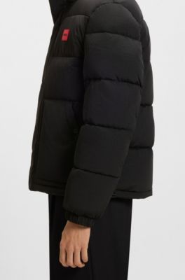 Water-repellent padded jacket with logo patch, Black