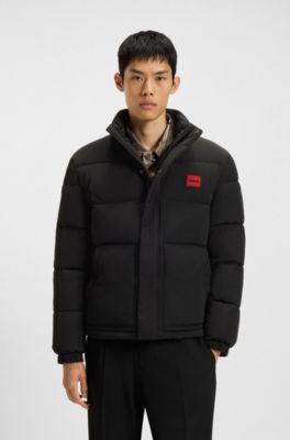 Wasserabweisende Steppjacke mit Logo-Patch, Schwarz