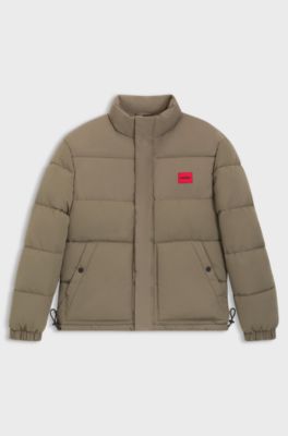 Giubbotto imbottito idrorepellente con toppa con logo, Marrone chiaro