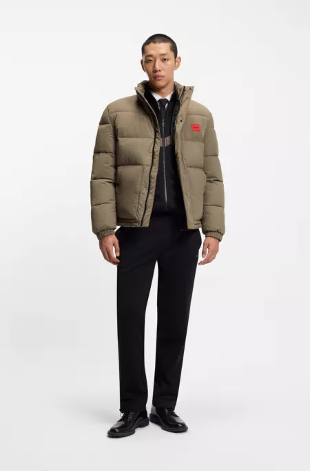 Water-repellent padded jacket with logo patch