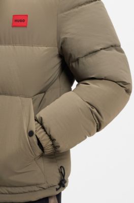 Chaqueta acolchada repelente al agua con insignia de logo, Marr&oacute;n claro