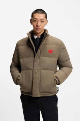 Water-repellent padded jacket with logo patch, Light Brown