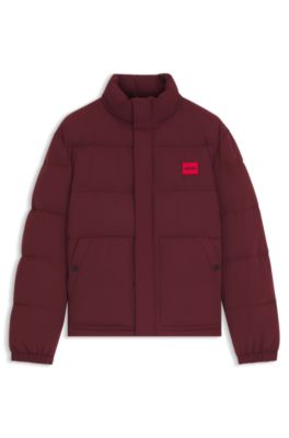 Water-repellent padded jacket with logo patch, Dark Red