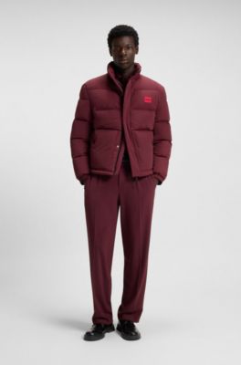 Giubbotto imbottito idrorepellente con toppa con logo, Rosso scuro