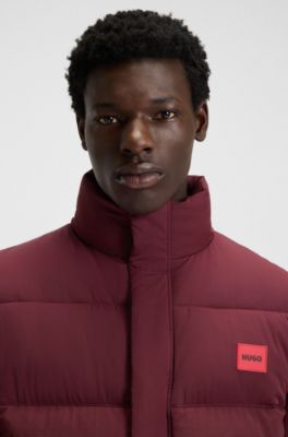 Giubbotto imbottito idrorepellente con toppa con logo, Rosso scuro