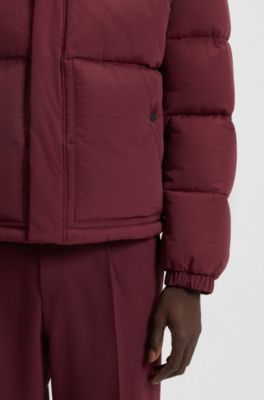 Giubbotto imbottito idrorepellente con toppa con logo, Rosso scuro