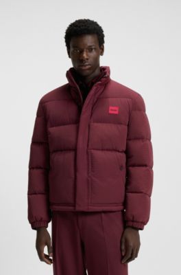 Giubbotto imbottito idrorepellente con toppa con logo, Rosso scuro