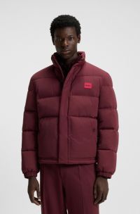 Water-repellent padded jacket with logo patch, Dark Red
