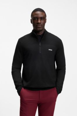 Zip-neck virgin wool-blend sweater with logo, Black