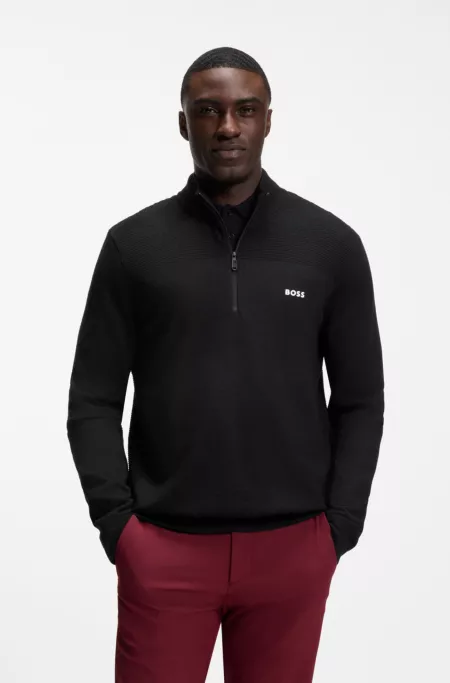 Pull en laine vierge mélangée à encolure zippée et logo