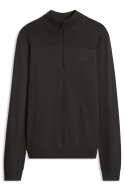 Zip-neck virgin wool-blend sweater with logo