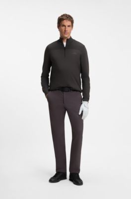 Zip-neck virgin wool-blend sweater with logo, Dark Brown