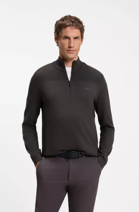 Pull en laine vierge mélangée à encolure zippée et logo
