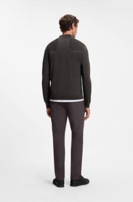 Zip-neck virgin wool-blend sweater with logo, Dark Brown