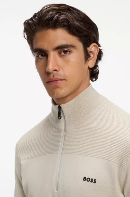 Pull en laine vierge mélangée à encolure zippée et logo