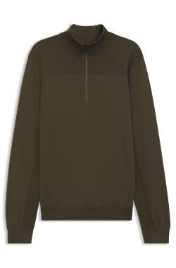 Zip-neck virgin wool-blend sweater with logo