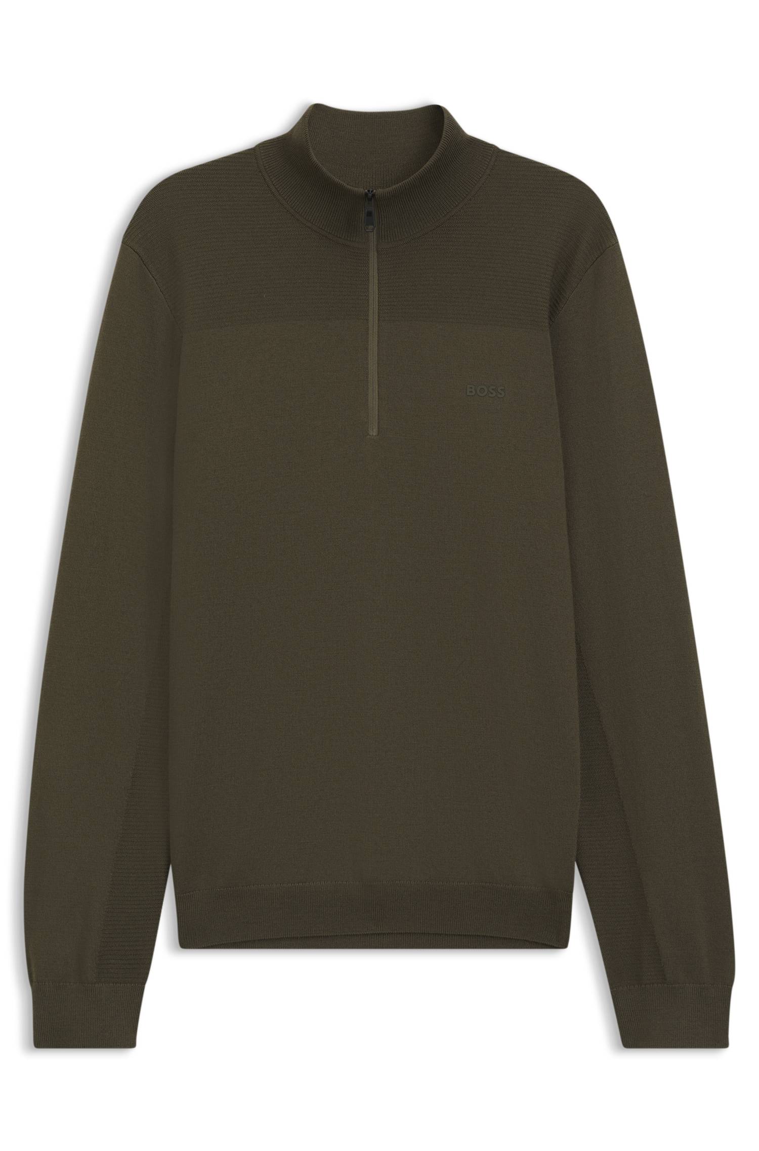 Boss Zip-neck virgin wool-blend sweater with logo stickade tröjor herr – bild 4