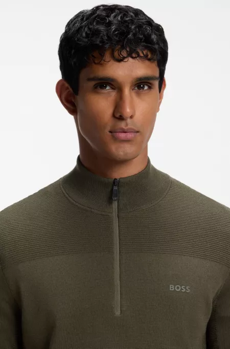 Pull en laine vierge mélangée à encolure zippée et logo