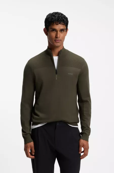 Pull en laine vierge mélangée à encolure zippée et logo