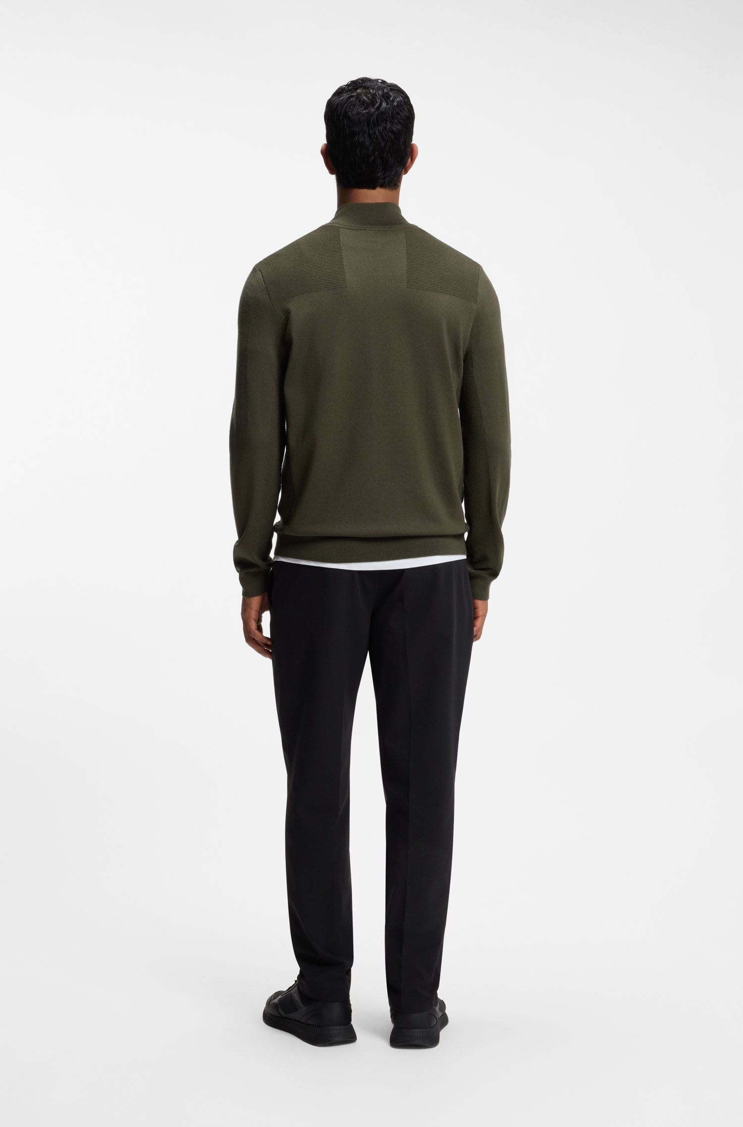 Boss Zip-neck virgin wool-blend sweater with logo stickade tröjor herr – bild 3