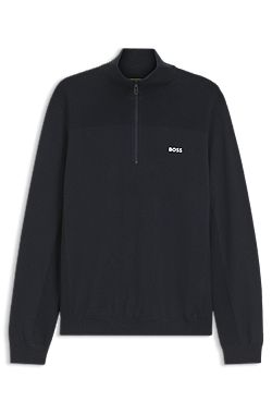 Zip-neck virgin wool-blend sweater with logo