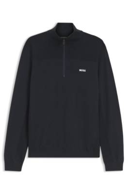 Boss Zip-neck virgin wool-blend sweater with logo stickade tröjor herr – bild 4