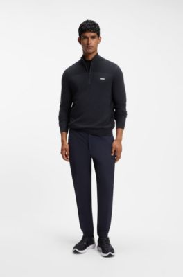 Zip-neck virgin wool-blend sweater with logo, Dark Blue