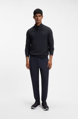 Zip-neck virgin wool-blend sweater with logo, Dark Blue