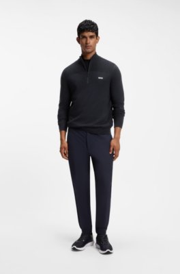 Boss Zip-neck virgin wool-blend sweater with logo stickade tröjor herr – bild 2