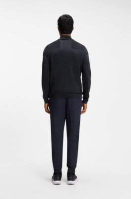 Boss Zip-neck virgin wool-blend sweater with logo stickade tröjor herr – bild 3