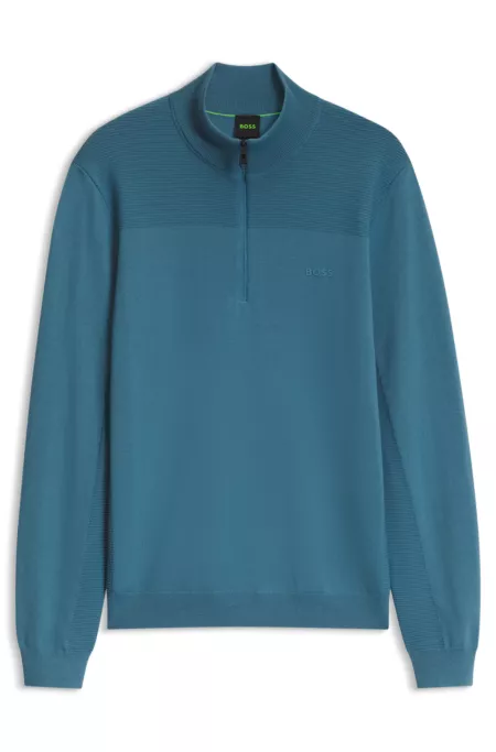 Pull en laine vierge mélangée à encolure zippée et logo