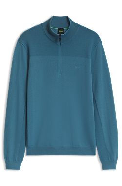 Zip-neck virgin wool-blend sweater with logo