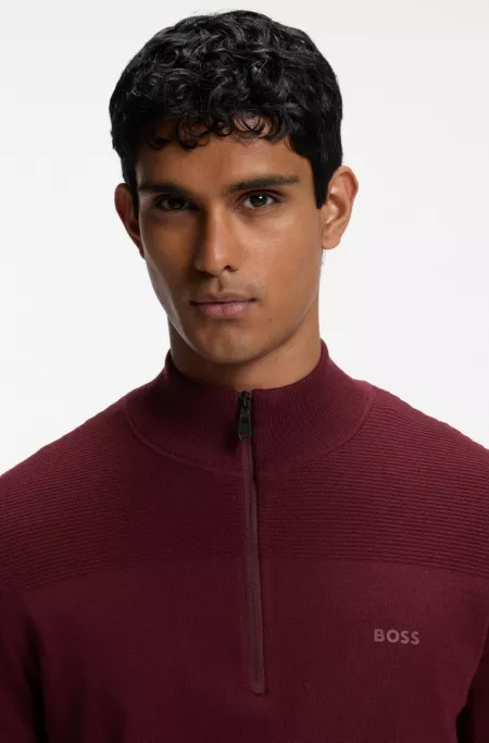 Pull en laine vierge mélangée à encolure zippée et logo