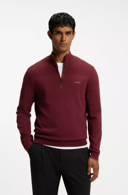Pull en laine vierge mélangée à encolure zippée et logo