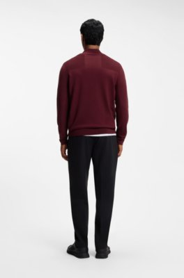 Boss Zip-neck virgin wool-blend sweater with logo stickade tröjor herr – bild 3