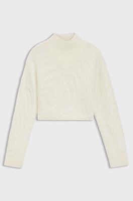 Cropped wool-blend sweater with layered neckline, White