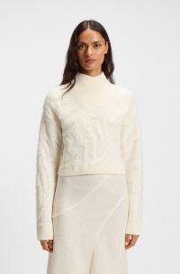 Cropped wool-blend sweater with layered neckline, White