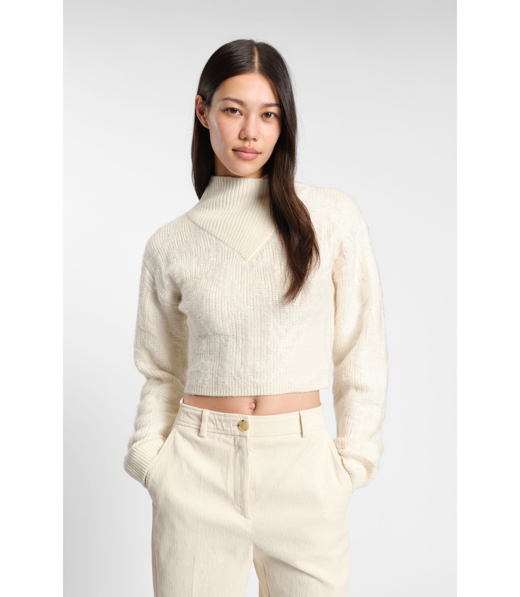 Pullover aus Woll-Mix in Cropped-Länge mit Layering-Ausschnitt