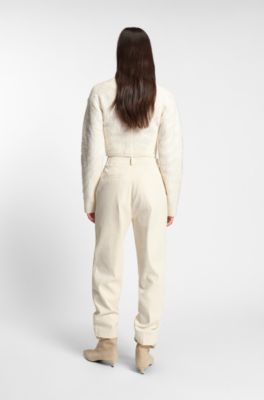 Cropped wool-blend sweater with layered neckline, Natural