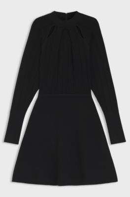 Skater-style knitted dress with lace-stitch detailing, Black