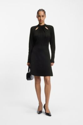 Skater-style knitted dress with lace-stitch detailing, Black