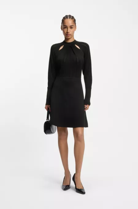 Skater-style knitted dress with lace-stitch detailing