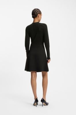 Skater-style knitted dress with lace-stitch detailing, Black