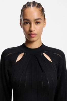 Skater-style knitted dress with lace-stitch detailing, Black
