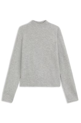 Mock-neck sweater in a wool blend with cashmere, Light Grey