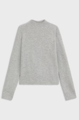 Mock-neck sweater in a wool blend with cashmere, Light Grey