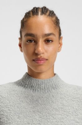Mock-neck sweater in a wool blend with cashmere, Light Grey