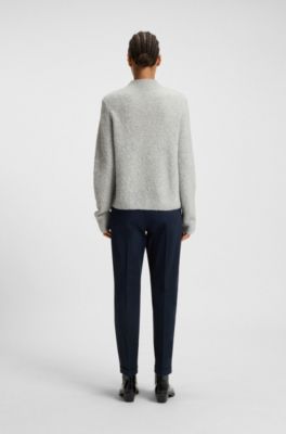 Mock-neck sweater in a wool blend with cashmere, Light Grey