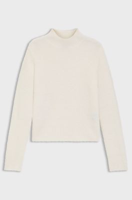 Mock-neck sweater in a wool blend with cashmere, Natural